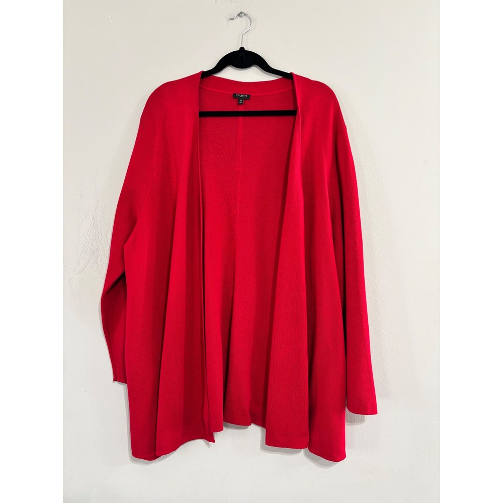 Talbots Woman Red Open Front Cardigan Sweater Pockets 3X Cotton Rayon Blend